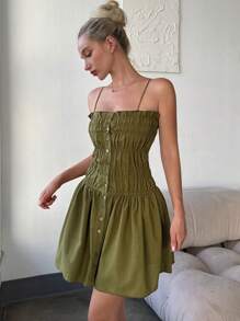 DAZY Đầm ôm sát cơ thể dây mảnh ngắn bó sát dành cho nữ, Đầm thường ngày cho nữ - màu xanh lá - Xem 3