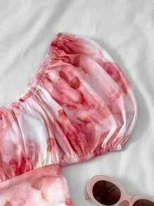 SHEIN 少女春夏/情人节/梦幻粉色碎花连衣裙/度假/节日/复古/沙滩/大海/优雅/女童连衣裙/波西米亚/波西米亚风服装/女童太阳裙 - 粉色 - 查看 3