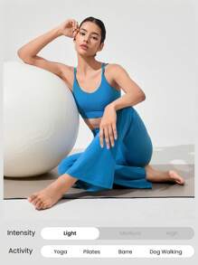 GLOWMODE 31英寸FeatherFit™ Solar Flare 丝滑弹力吸汗无缝高腰喇叭紧身裤，低冲击瑜伽普拉提芭蕾工作室日常休闲装 - 漫遊藍 - 查看 6