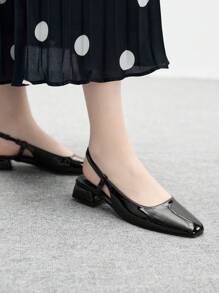 CUCCOO BIZCHIC Round Toe Low Block Heel All-Match Black Comfortable Commuter Versatile Work/Casual Slingback Flats For Christmas Spring Shoes - Black - View 9
