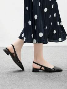 CUCCOO BIZCHIC Round Toe Low Block Heel All-Match Black Comfortable Commuter Versatile Work/Casual Slingback Flats For Christmas Spring Shoes - Black - View 6