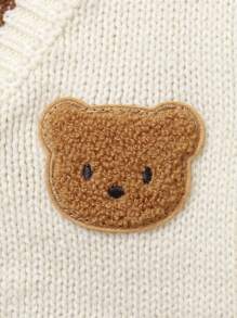 SHEIN Cream Embroidered Bear Design Open Front Long Sleeve Cardigan, Casual Minimalist Stylish Top For Toddlers Baby Boy Cardigan Baby Sweater Cardigan Baby Boy Sweater Baby Cardigan Sweater Baby Boy Knit Cardigan Baby Boys Long Sleeve Beige Knit Cardigan With Adorable Bear Patch And Collar Cute Beige Knitwear Baby Cardigan With Cartoon Patch And Collar For Boys Cute And Cozy Regular Fit Beige Knit Cardigan With Stylish Collar And Cartoon Accen Baby Boy Bear Cardigan Baby Boy Cardigan Fall Winter