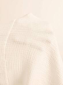 Freevana Camisa simple de manga larga diaria para mujeres de tallas grandes en unicolor - Blanco - Ver 7