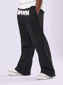 SUMWON SMWN Wide Leg Sweatpants Cozy Fleece Wear Winter Fall Comfortable Everyday Youth Casual Loose Fit Pants With Side Pockets - Black - View 4