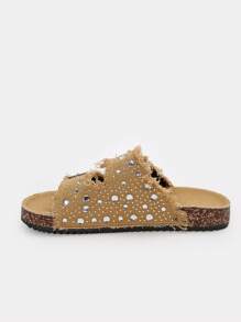 Solecia 女士圆头流苏水钻双扣平底休闲正装鞋，舒适日常、派对、通勤、时尚百搭 - 棕色 - 查看 5