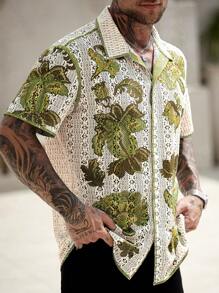 OTTIMOZO 男士夏季花卉印花网眼纽扣度假短袖衬衫 - 彩色 - 查看 3