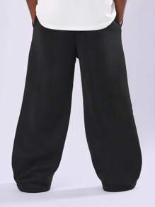 SUMWON SMWN Wide Leg Sweatpants Cozy Fleece Wear Winter Fall Comfortable Everyday Youth Casual Loose Fit Pants With Side Pockets - Black - View 2