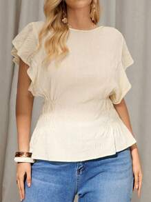 Auralis Camisas casuales para mujer talla grande, blusas de verano, camisas con mangas con volantes, blusas con cintura ajustada y holgada, linda blusa de verano