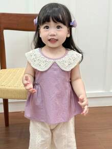 Dazy Kids Baby Girls' Lace Collared Sleeveless Sweet Top - Purple - View 2