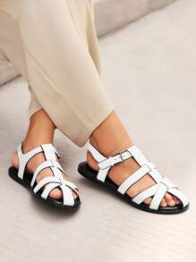 CUCCOO BIZCHIC Sandalias planas de punta redonda simples para mujer, suaves y cómodas, versátiles de slip-on para uso casual en verano, adecuadas para exterior, viajes, playa y uso diario - Beis - Ver 4