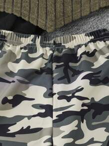 女童图案印花连帽衫搭配罗纹针织背心，街头休闲时尚 - 軍綠色 - 查看 7