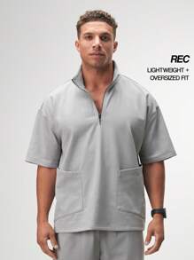 ARC Activewear 1/4 拉链毛衣 高性能上衣 健身房运动 短袖 - 灰色 - 查看 1