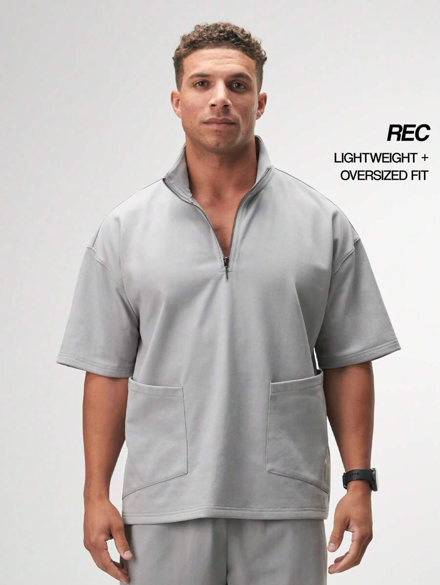 ARC Activewear 1/4 拉链毛衣 高性能上衣 健身房运动 短袖 - 灰色 - 查看 1