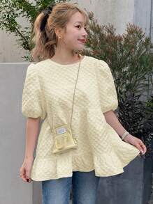 FRIFUL Blusa suelta de tela texturizada con volantes - Albaricoque - Ver 4