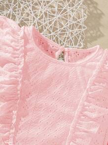 少女休闲优雅可爱提花针织上衣，适合度假、休闲和日常穿着 - 粉色 - 查看 3