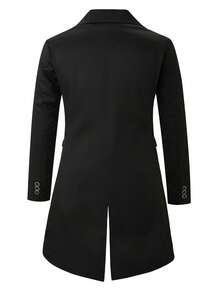 Manfinity Homme Men's Solid Color Single-Breasted Asymmetric Hem Split Long Sleeve Blazer, Tuxedo Suit Black Prom Blazer, Old Money - Black - View 2