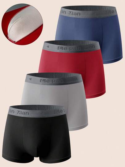 Manfinity Underwear&Sleepwear Basics Set de 4 bóxers cómodos de cintura elástica con estampado de letras para hombre