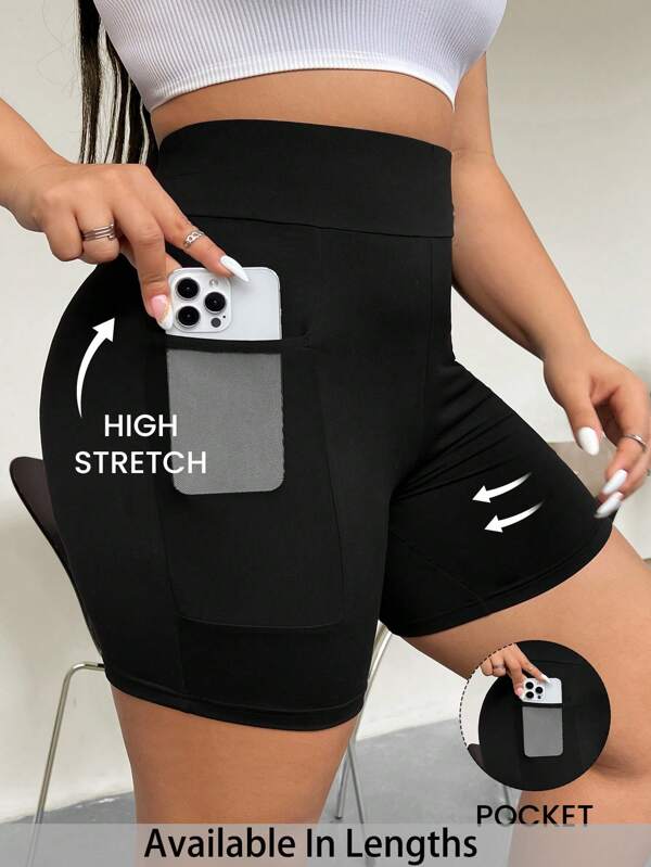 SHEIN PETITE CURVE Pantaloni scurți cu buzunare contrastante din plasă pentru femei, mărime plus