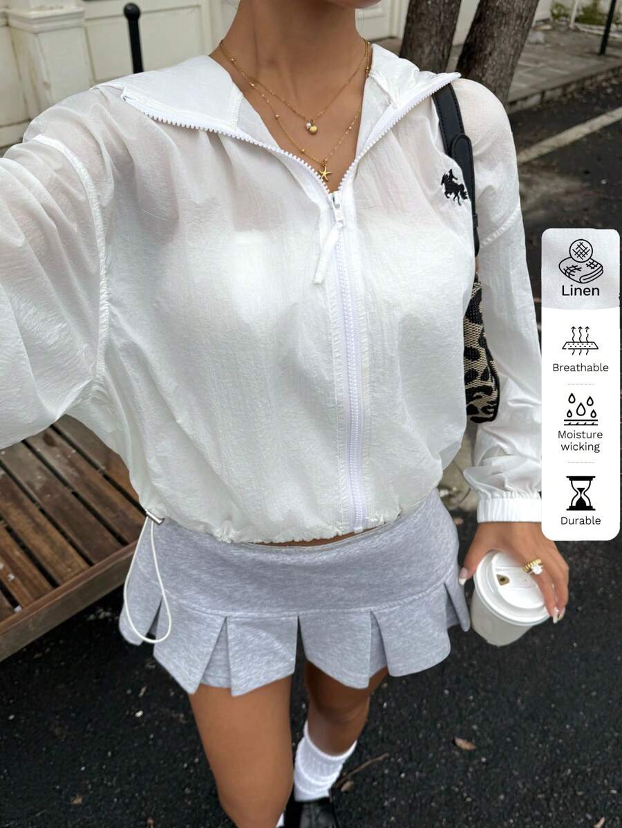 SHEIN EZwear 1件白色梭织女式运动夹克，夏季时尚 - 白色 - 查看 1