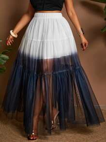 Maweii Plus Size Women Ombre Mesh Skirt - Black and White - View 5