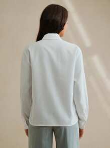 Anewsta Solid Color 3D Pearl Embroidered Coconut Tree Long Sleeve Shirt