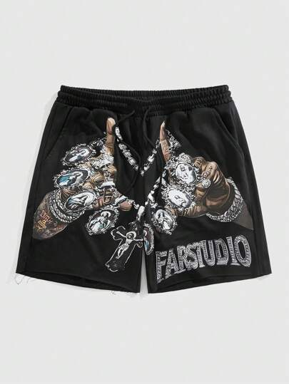 Street Life Herren Buchstaben Grafik Shorts mit Tunnelzug Taille und Taschen