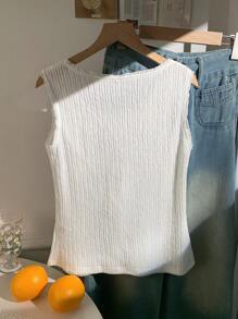 SHEIN EZwear 女式夏季假日风格 3D 花卉装饰纹理面料背心 - 白色 - 查看 3