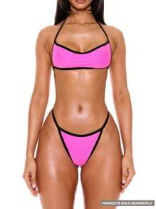 Musera Resort Contrast Trim Strappy Micro Mini Bikini Top Only Summer Spring Holiday Vacation Sexy Ibiza Beachwear - Multicolor - View 1