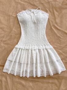 Soleia Váy yếm chữ A in họa tiết hoa ôm vừa vặn cho nữ - trắng - Xem 6