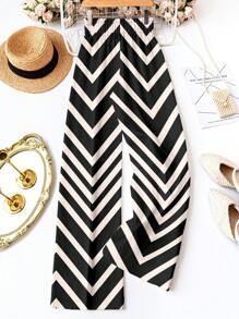 SHEIN LUNE 女士几何条纹腰带抽绳裤，适合春夏季