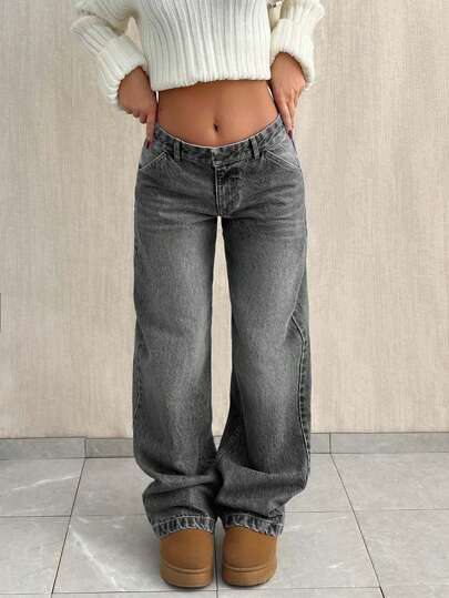 SHEIN PETITE Jeansy PETITE z niskim stanem i luźną nogawką