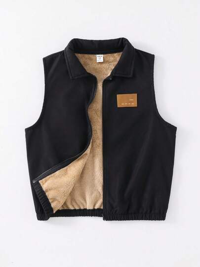 SHEIN 青少年男孩休闲保暖内衬连帽中长款厚梭织夹克，适合上学、花园、海滩、生日、春季、夏季、秋季、冬季