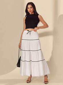 Almamuse Falda elegante y versátil con decoración de lazo para mujer, estilo casual - Blanco - Ver 4