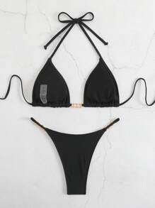 Swim Vcay 鏈接三角丁字褲比基尼套裝，夏季沙灘