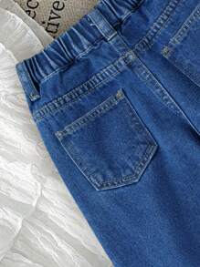 少女心蝴蝶结樱桃刺绣休闲百搭宽松阔腿牛仔裤，2025新款，适合所有季节 - 中等水洗藍 - 查看 5