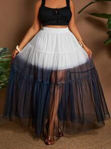 Maweii Plus Size Women Ombre Mesh Skirt - Black and White - View 2
