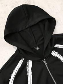 Manfinity EMRG Men's Allover Print Zip Up Hooded Sweatshirt - Black - View 5