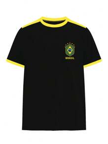 Manfinity Dauomo Brazil 7 Letter & Number Print Short Sleeve Casual T-Shirt For Men - Black - View 4