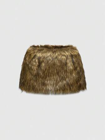 Grunge Punk Y2K Baddie Faux Fur Cropped Mini Skirt, Super Low Waist