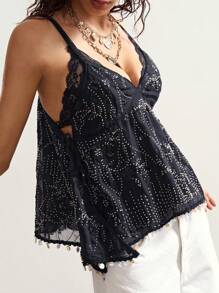 Bohemela 女士蕾丝性感吊带背心 - 黑色 - 查看 1