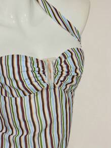 SHEIN ICON Striped Backless Halter Neck Top, Summer - Multicolor - View 9