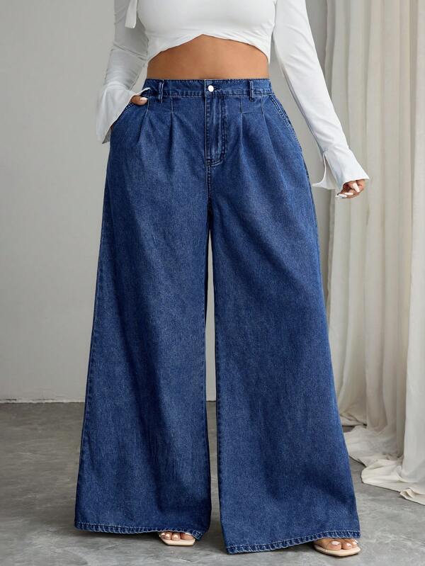 EMERY ROSE Pantalones vaqueros de pierna acampanada de lavado informal y holgados talla grande