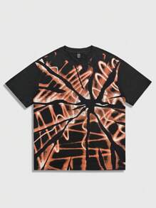 ROMWE MEN Street Life 男士印花圆领短袖T恤，夏季 - 黑色 - 查看 1