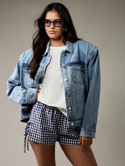 Oversized Relaxed Fit Denim Bomber Winter Jacket Classic