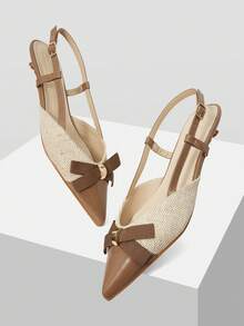 MOTF Sandalias planas para mujeres con tira de lazo, puntera puntiaguda y talón bajo, versátiles y de moda