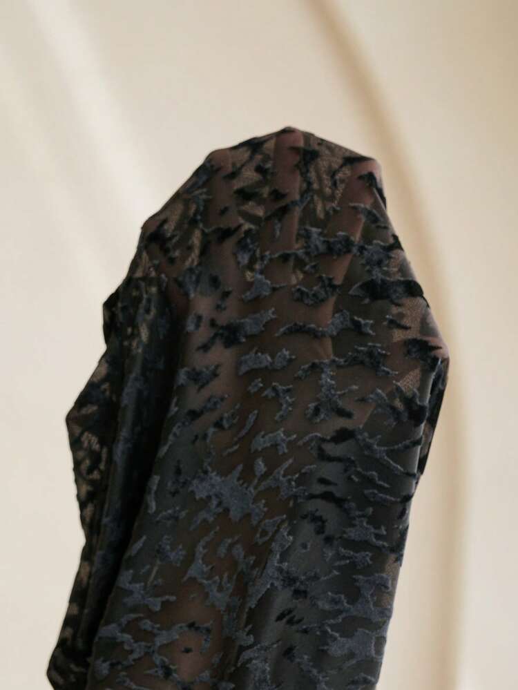 Velvet Floral Burnout Sheer Long Sleeve Fitted Blouse