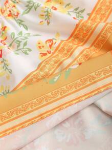 Sweetra 女式夏季欧美时尚花卉印花松紧腰喇叭裙，优雅法式休闲度假百搭裙子 - 黃色 - 查看 5