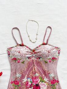 Soleia 女式花卉印花褶饰无袖长款度假连衣裙 - 彩色 - 查看 5