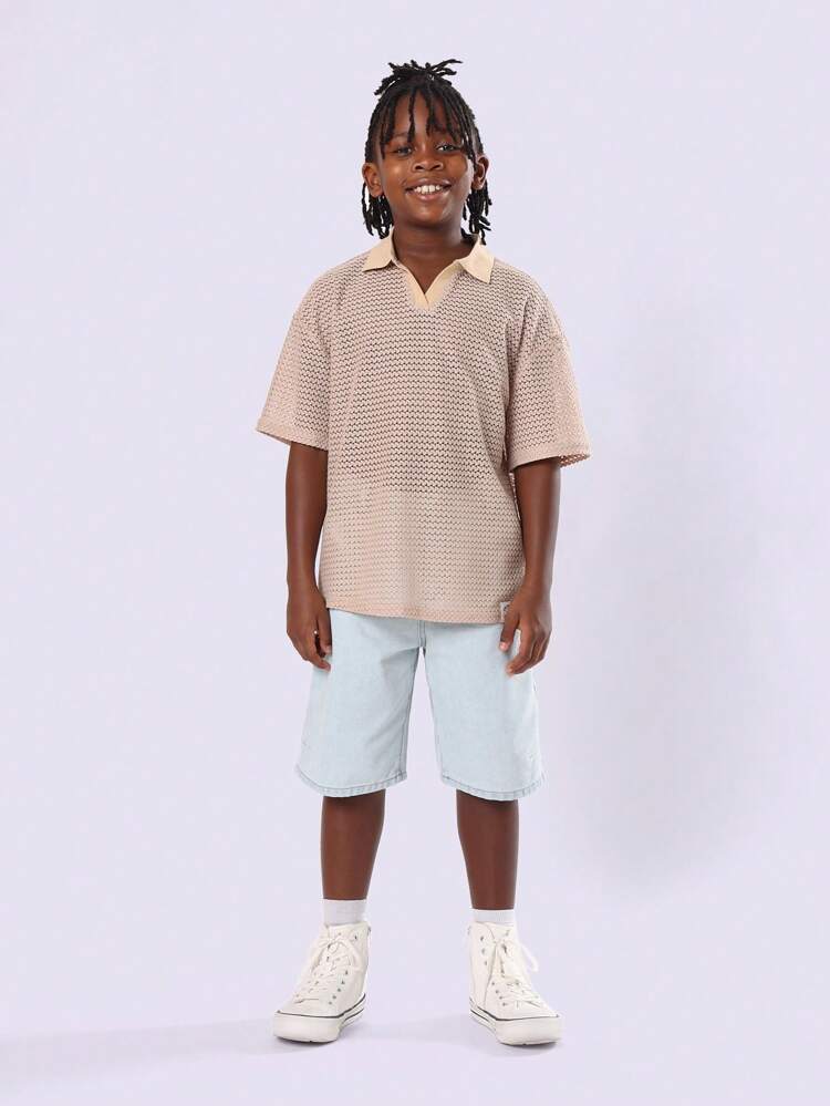 Polos décontractés à manches courtes en tricot à col et crochet