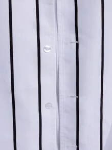 Surfspeed Plus Size Men's Casual Striped Shirt & Shorts Beach Outfit For Summer - Black and White - View 4